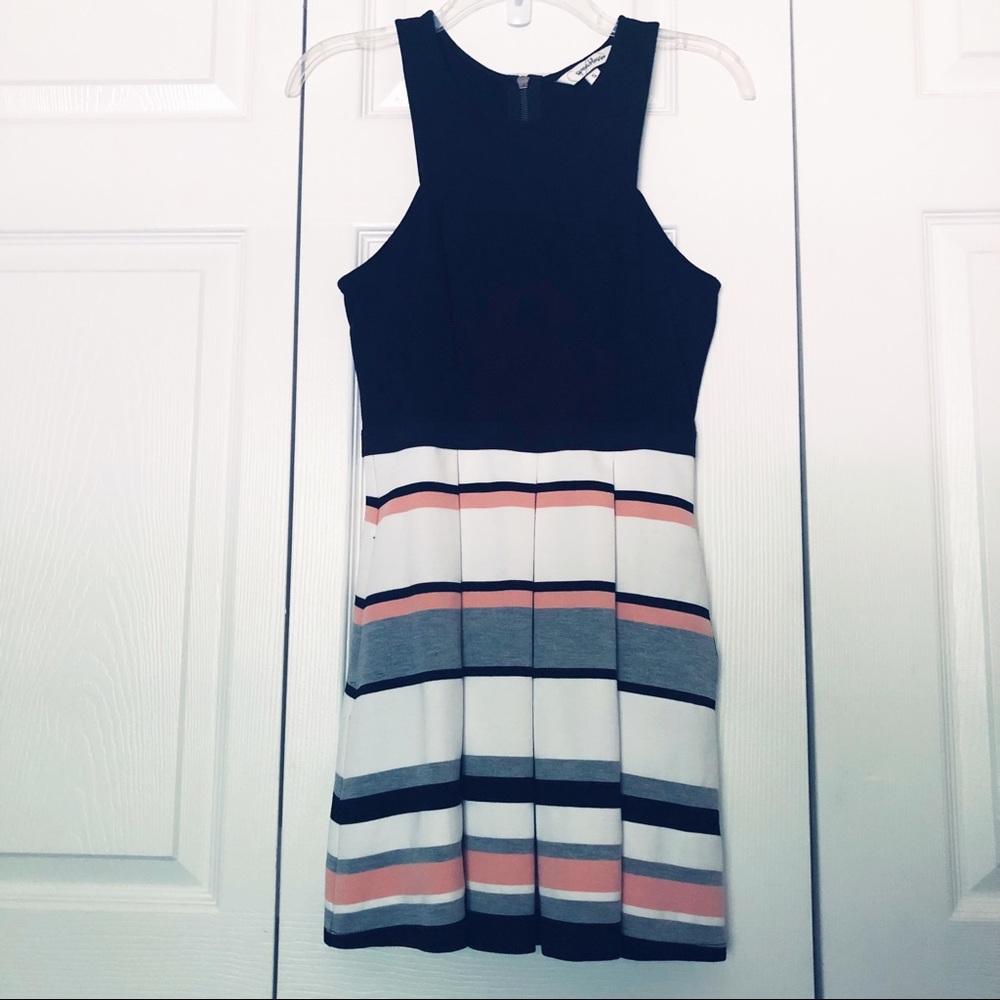 Speechless Black Top & Striped Bottom PleatedDress